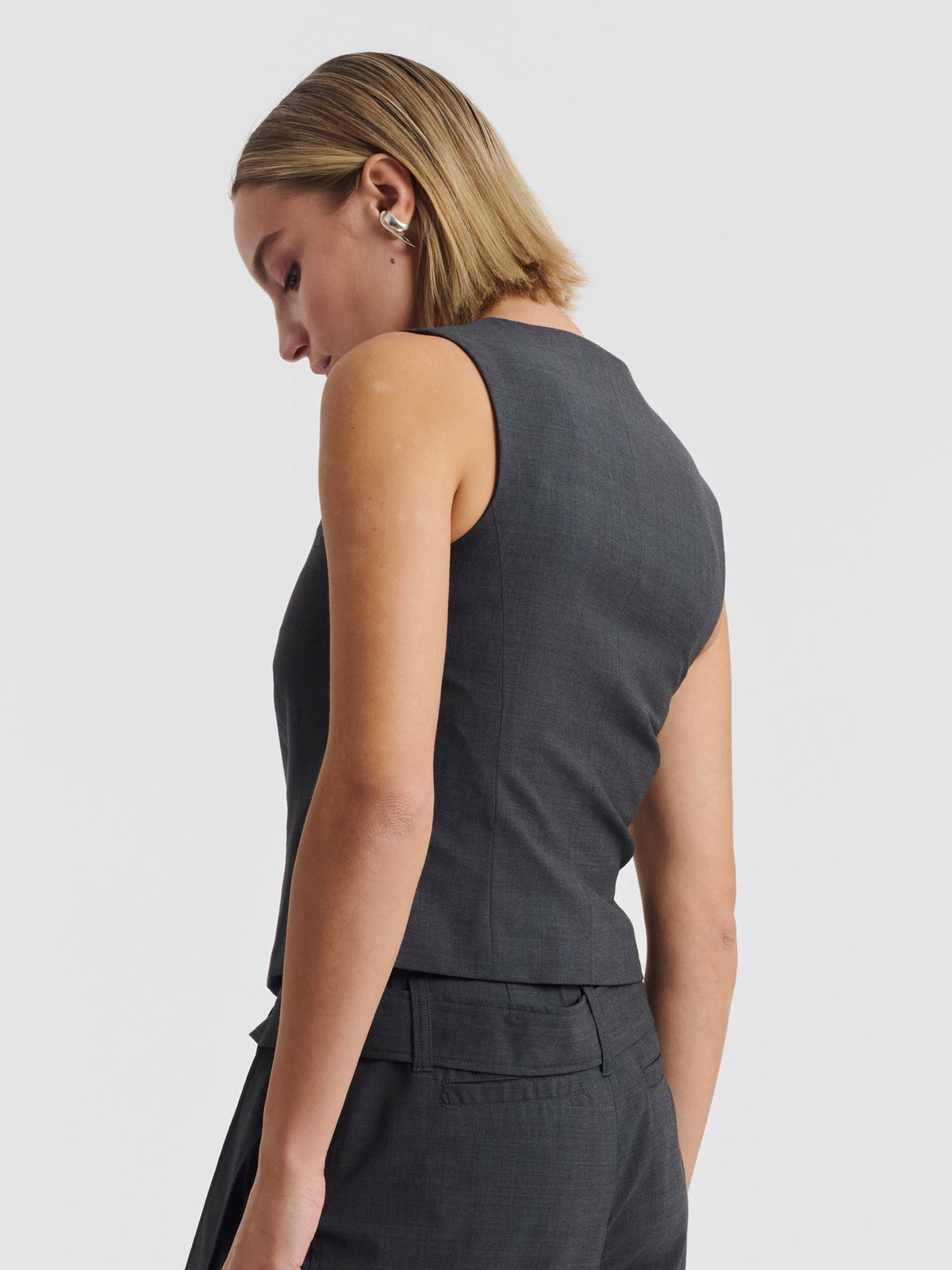 Heather grey CARMEN waistcoat worn, back view