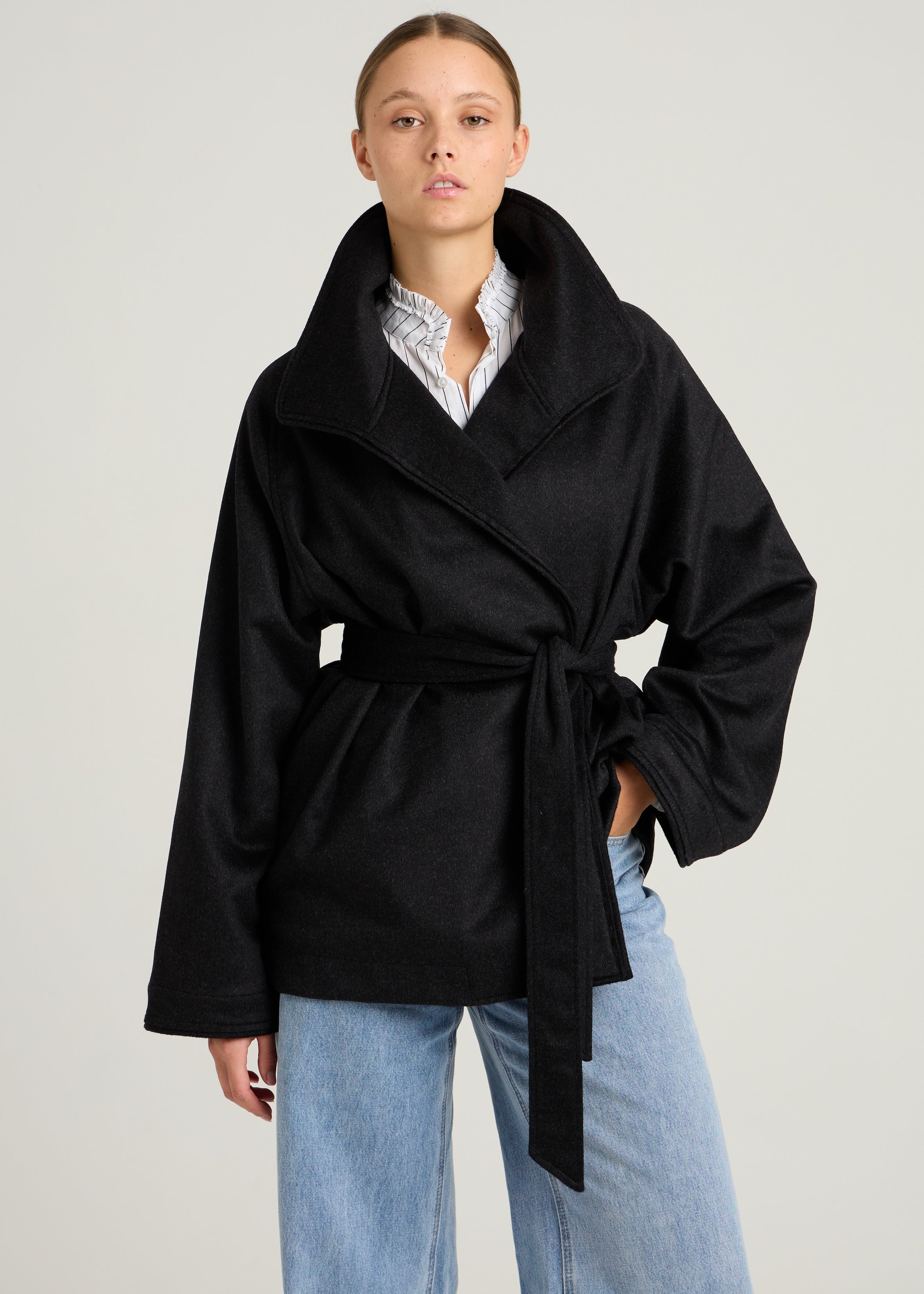 KIM KIMONO JACKET - Anthracite Wool