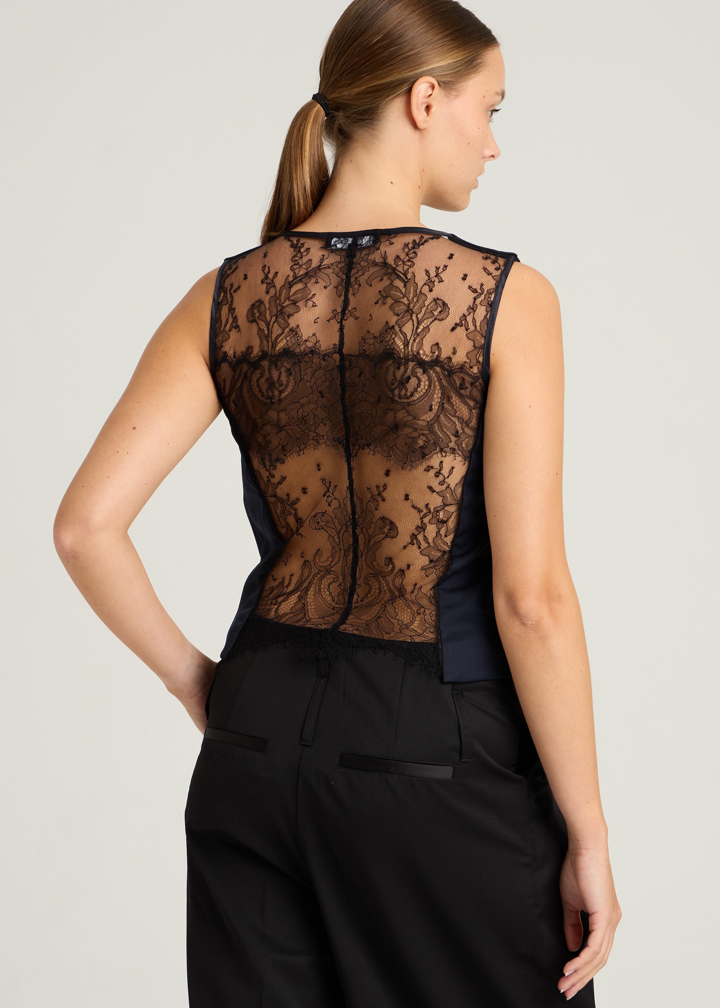 CARMEN WAISTCOAT - Navy & Black Lace