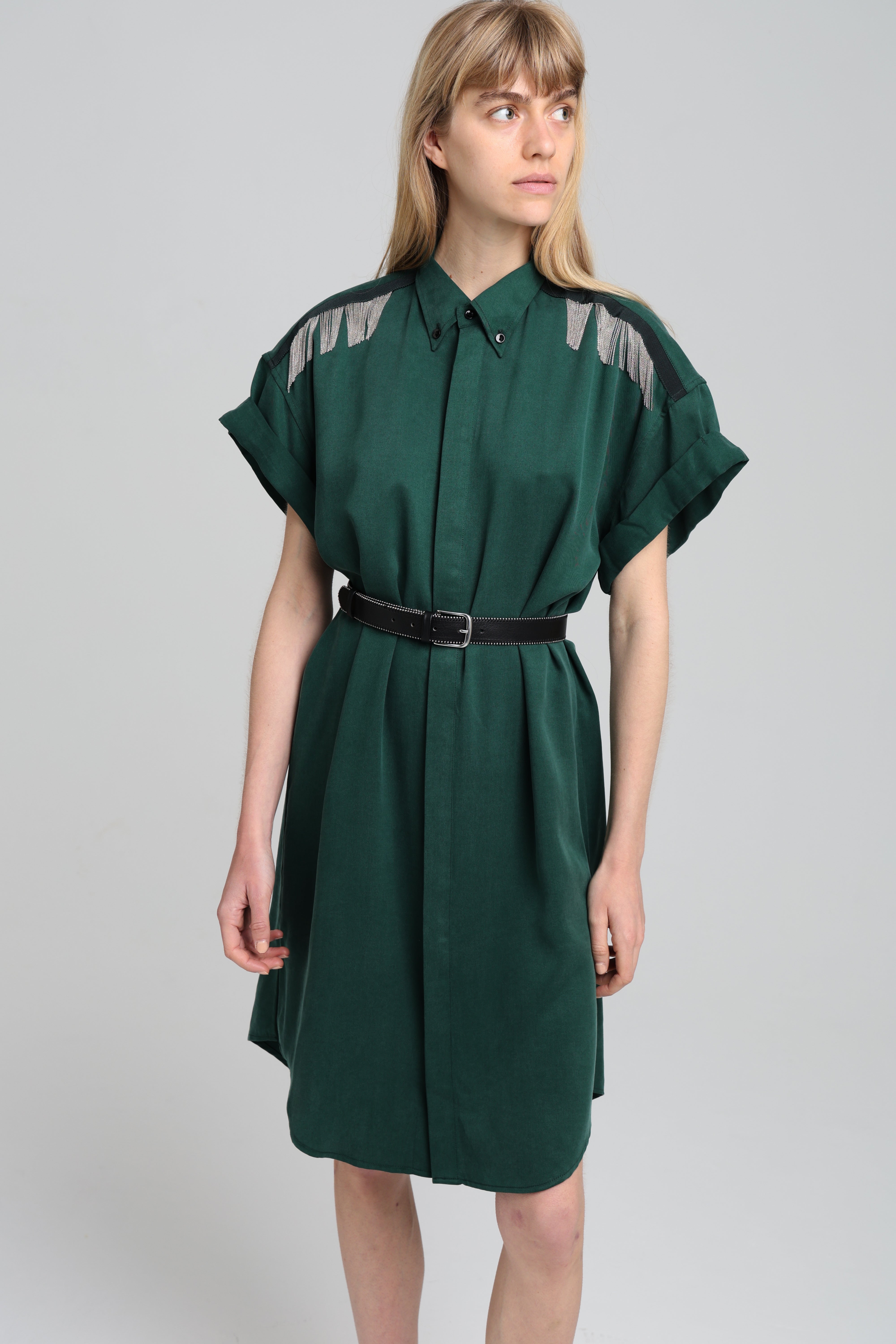 MARC CHAINS SHIRT DRESS - Forest green