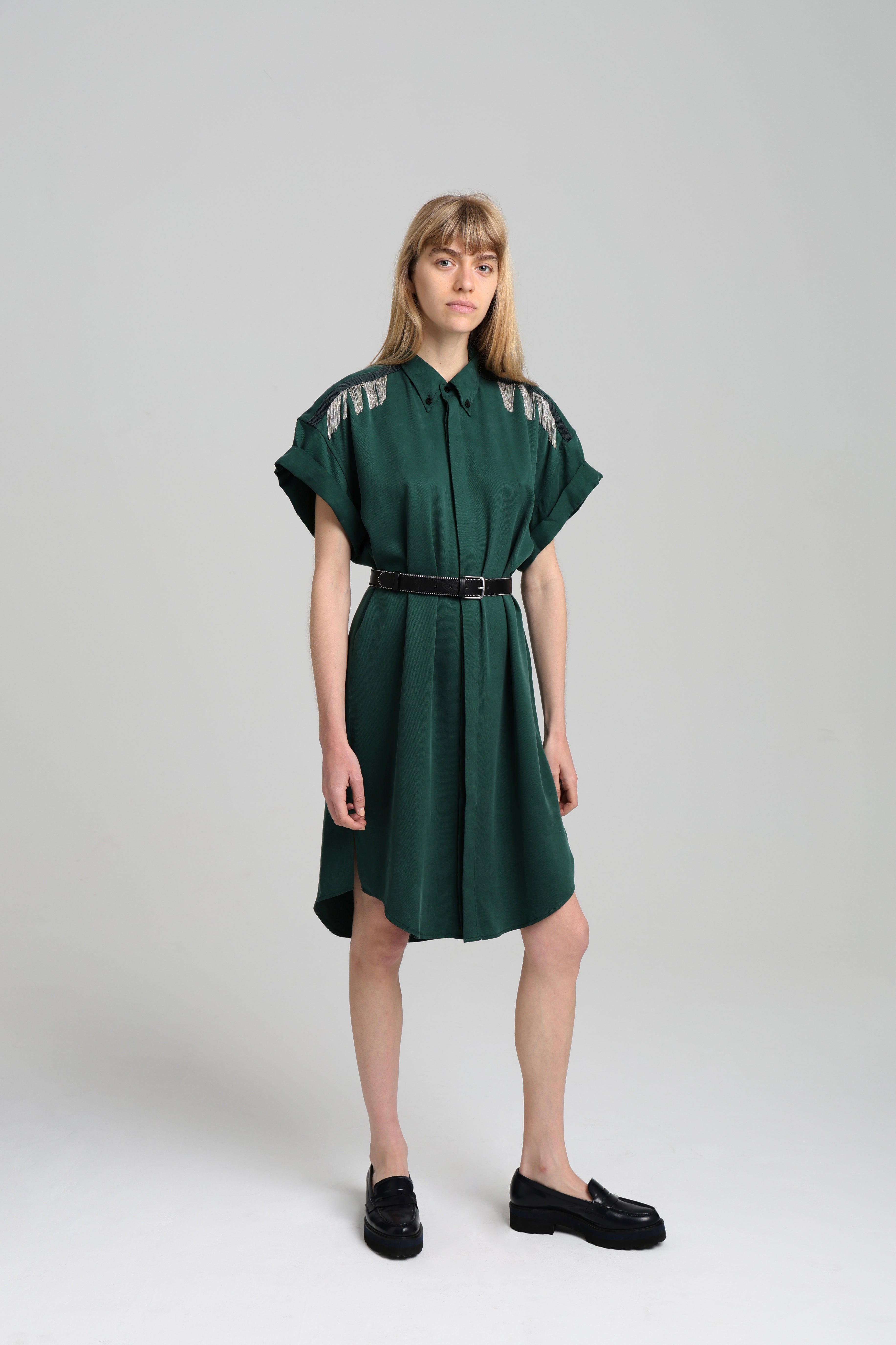 MARC CHAINS SHIRT DRESS - Forest green
