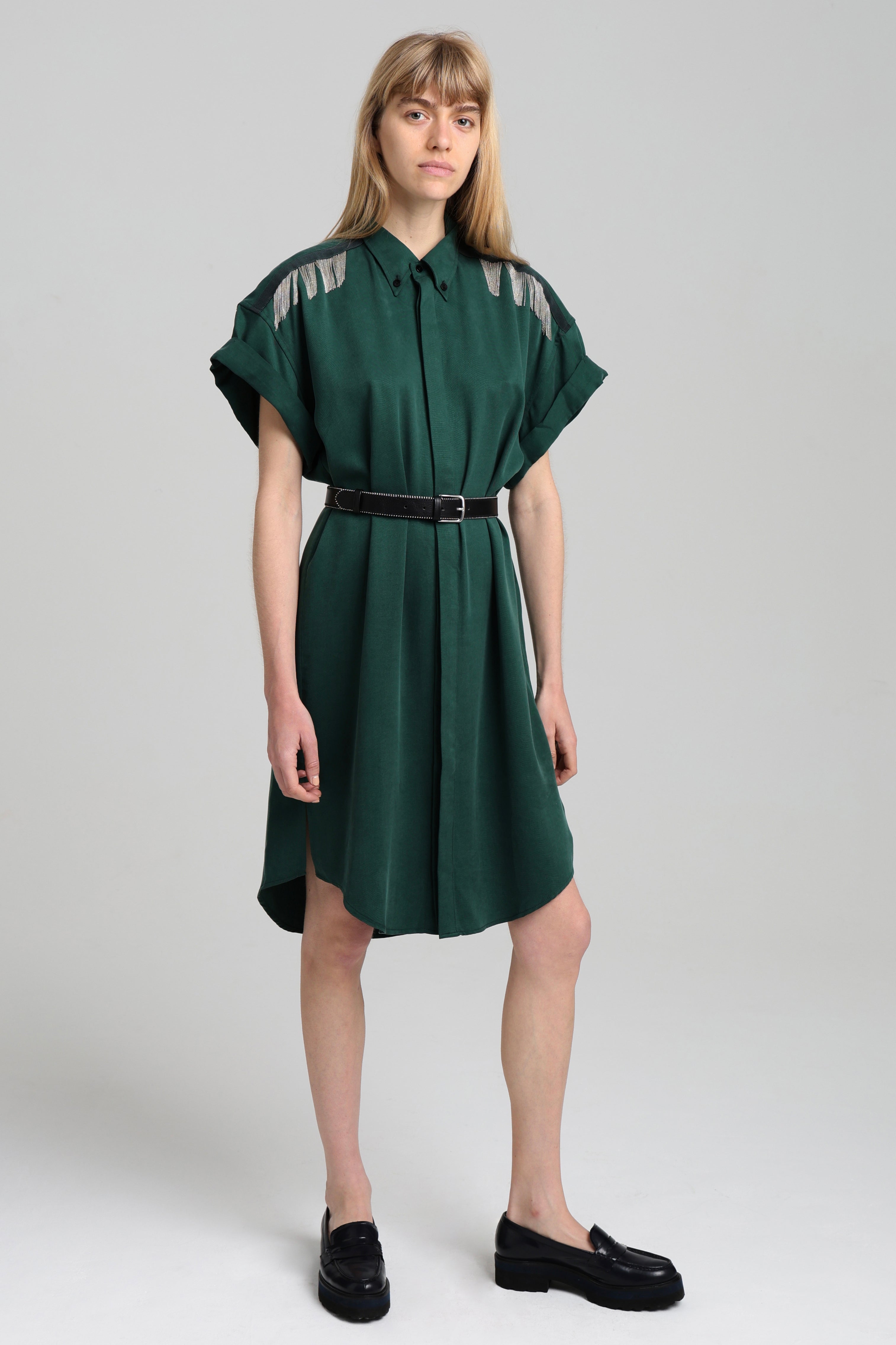 MARC CHAINS SHIRT DRESS - Forest green