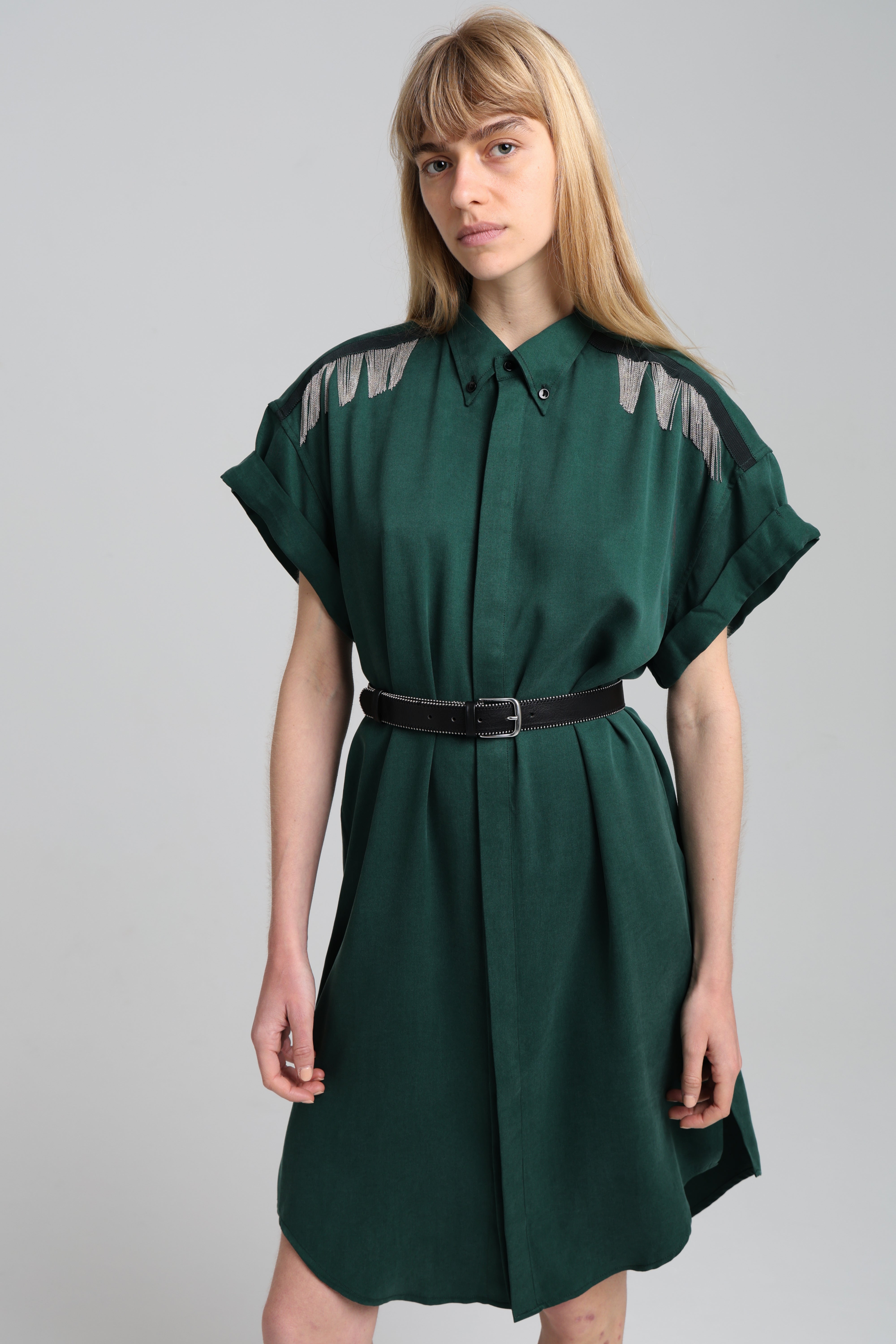 MARC CHAINS SHIRT DRESS - Forest green