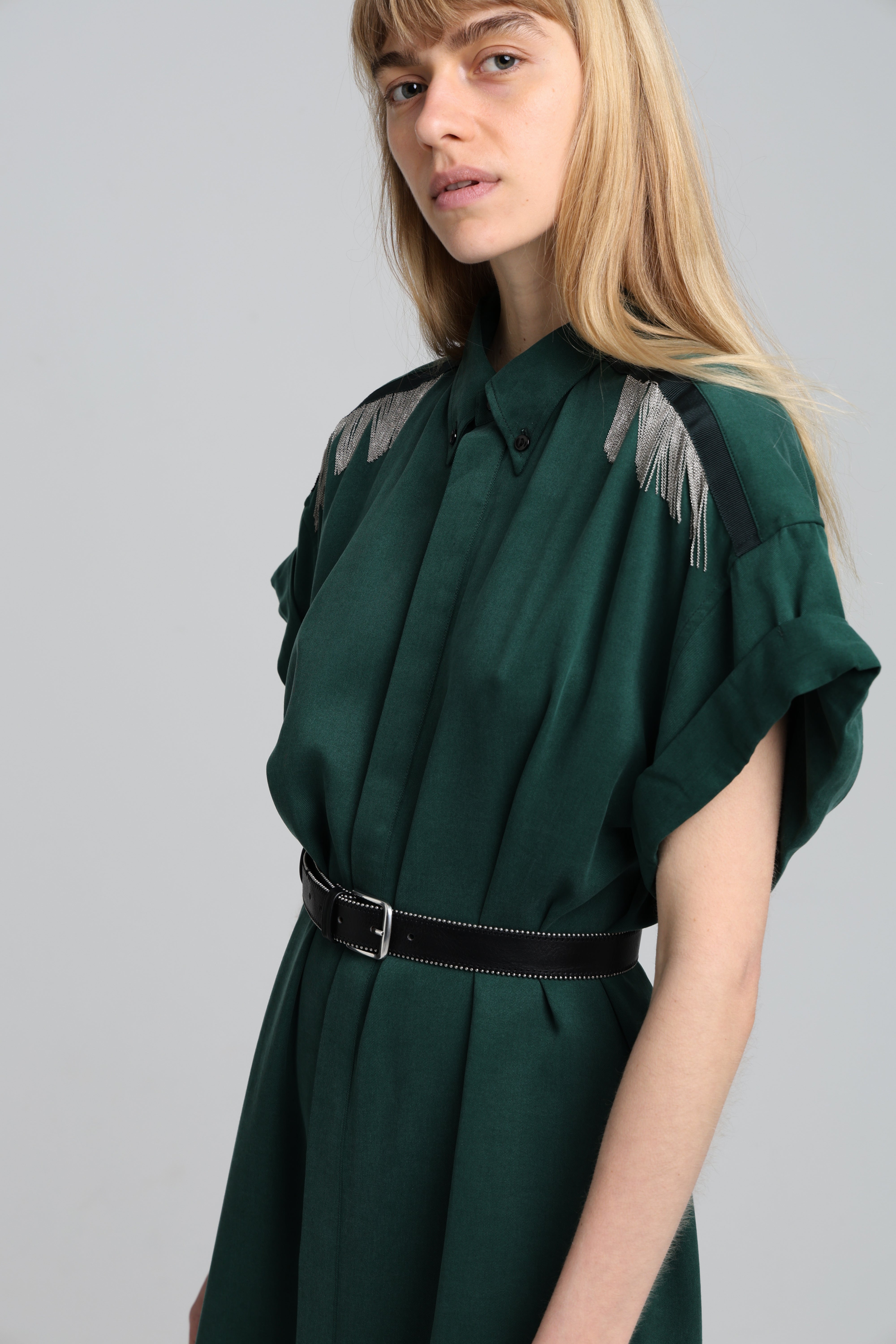 MARC CHAINS SHIRT DRESS - Forest green