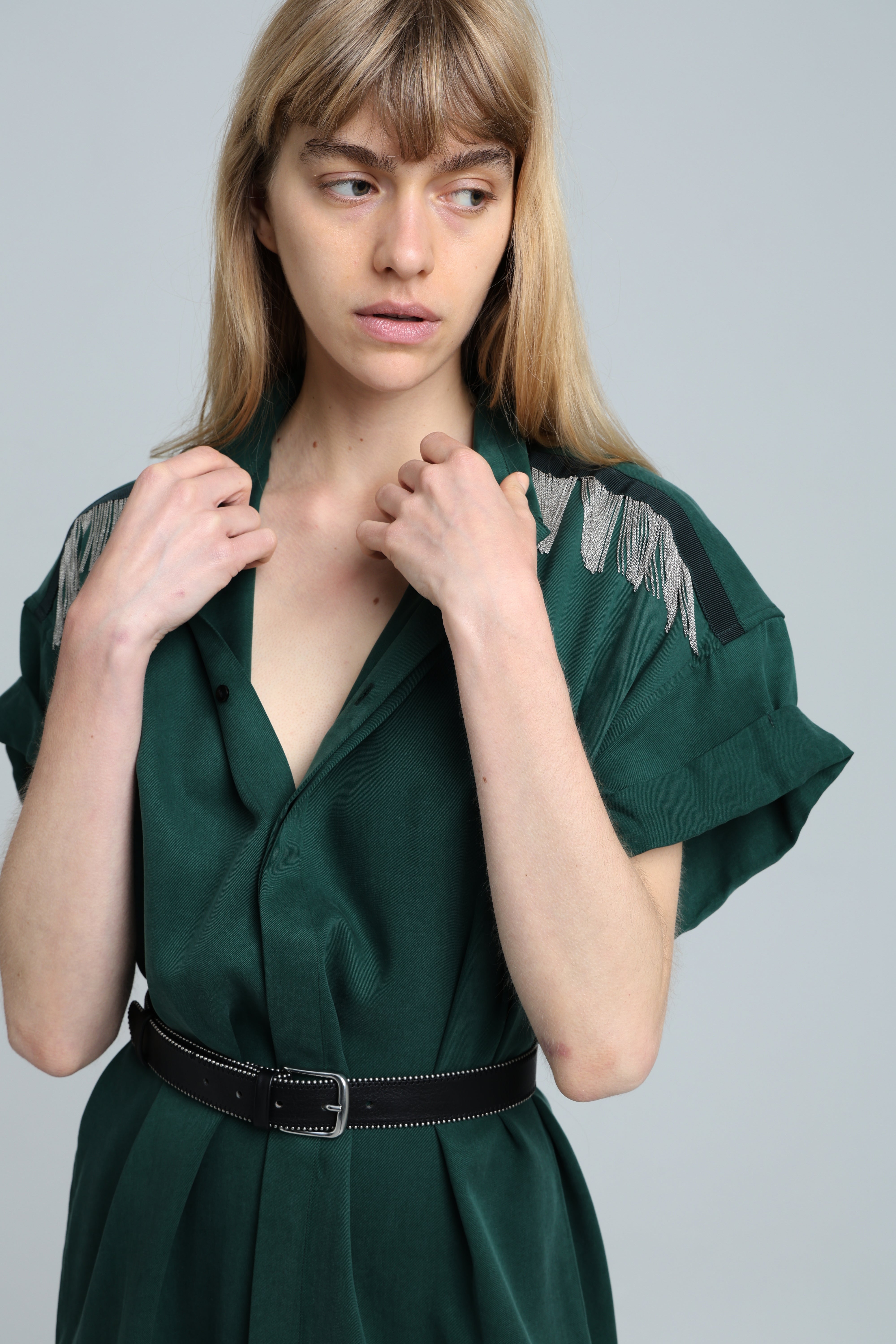 MARC CHAINS SHIRT DRESS - Forest green