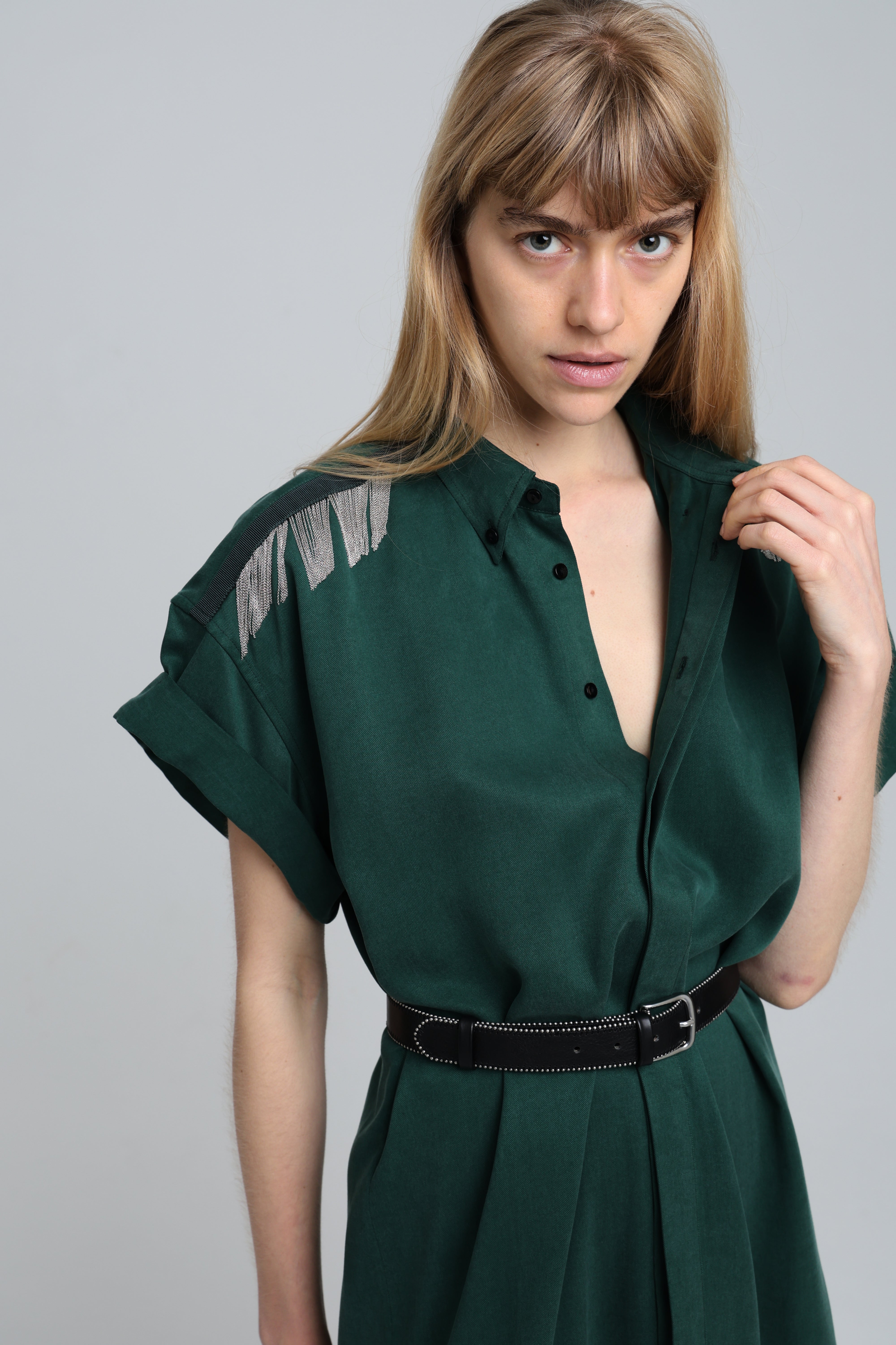MARC CHAINS SHIRT DRESS - Forest green