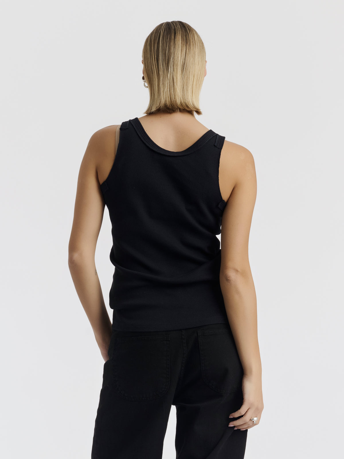 ANNET RIBBED TANK TOP - Black