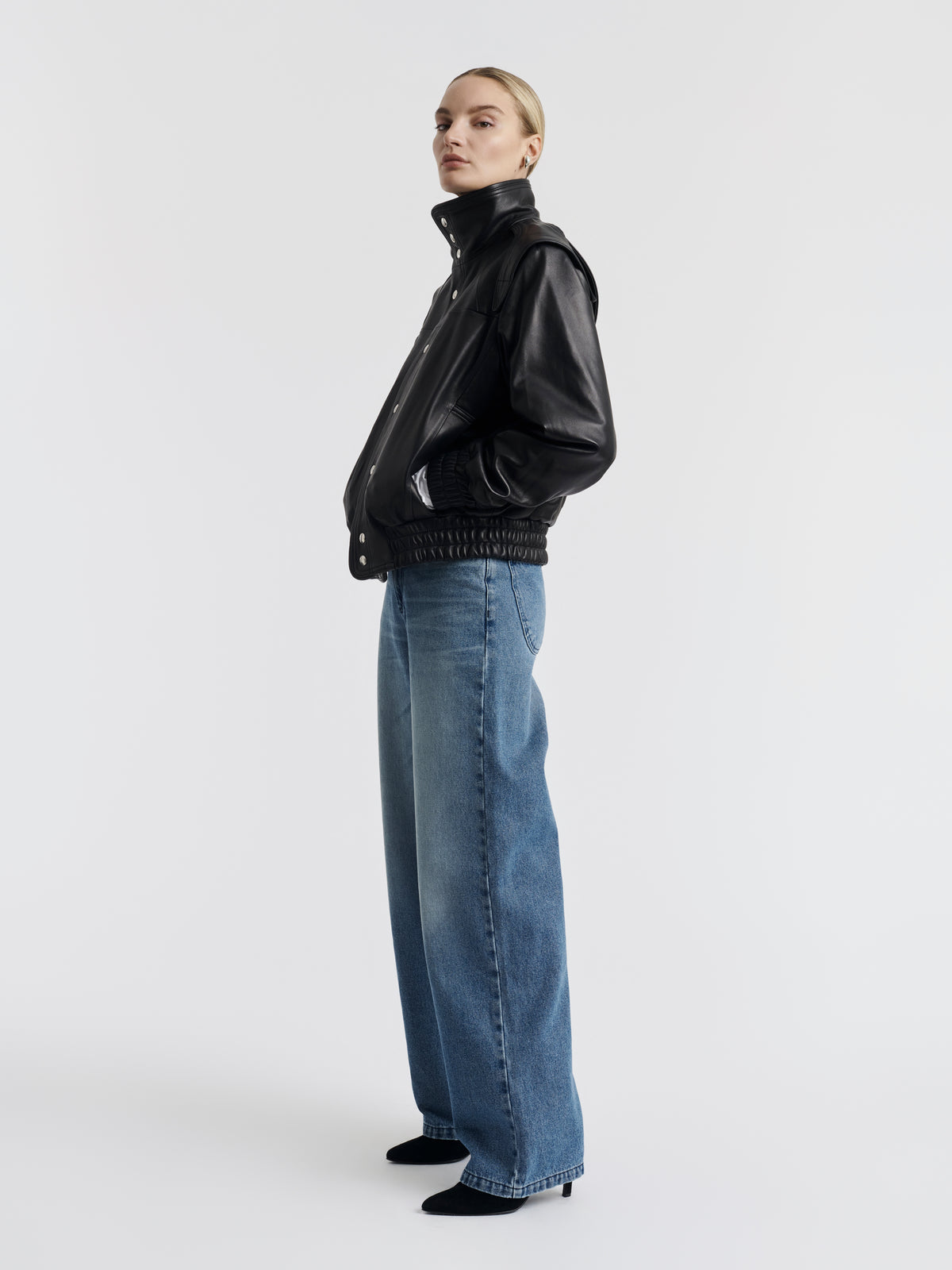 Black AXEL lambskin leather jacket worn, front view