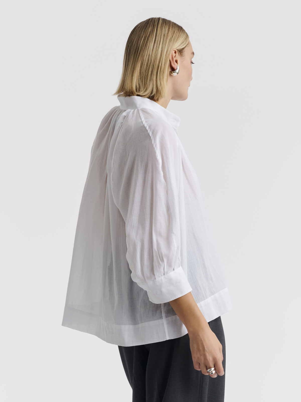 White MADELEINE cotton voile shirt worn, back view