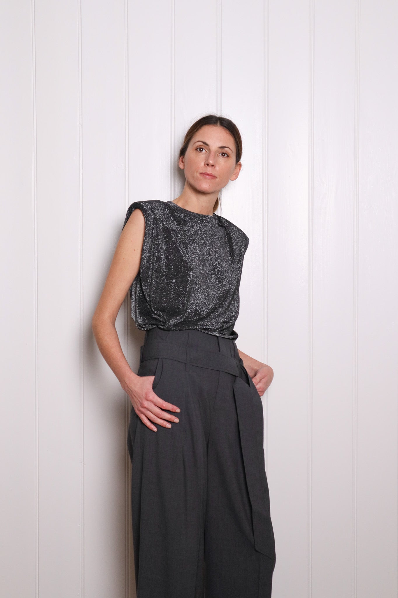 TOM LAMINATED TOP - Black & silver