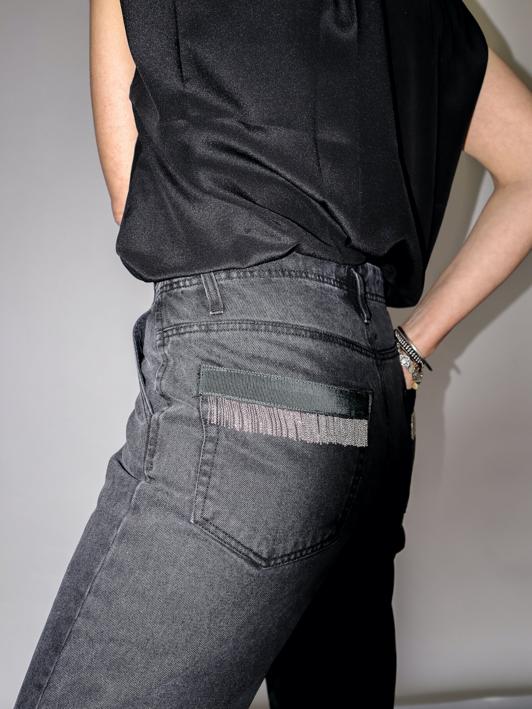 JANE CHAINS JEANS - Off Black