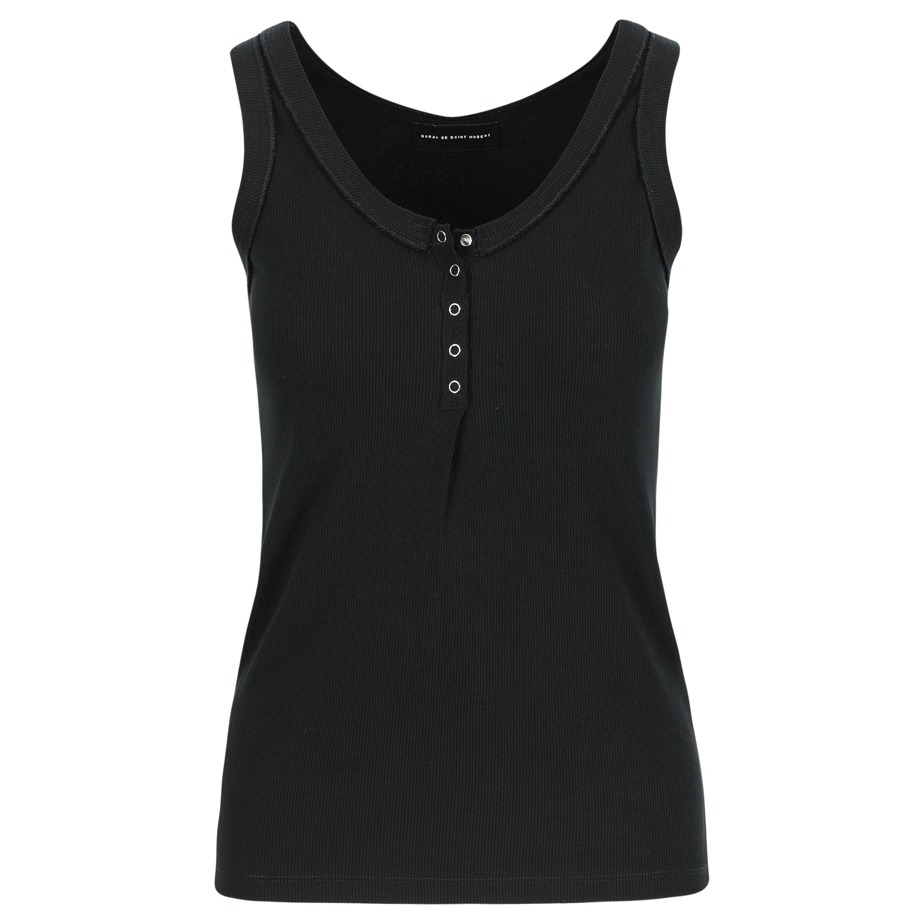 Iconic jersey tank top with polo rib border details straight fit, 5 press buttons placket at frontside, 100% cotton jersey, Made in Turkey