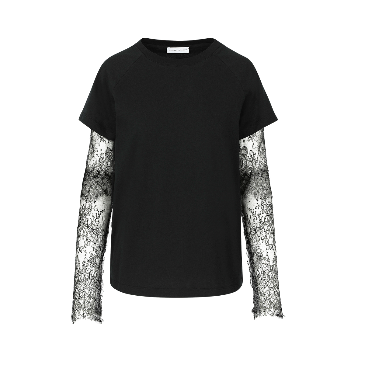 SARAH DE SAINT HUBERT KURT T-shirt is a women's black t-shirt with double sleeves in dentelles de Calais. Effortless rock-couture attitude & style ! Boyish and straight fit. 100% cotton jersey. Made in Portugal