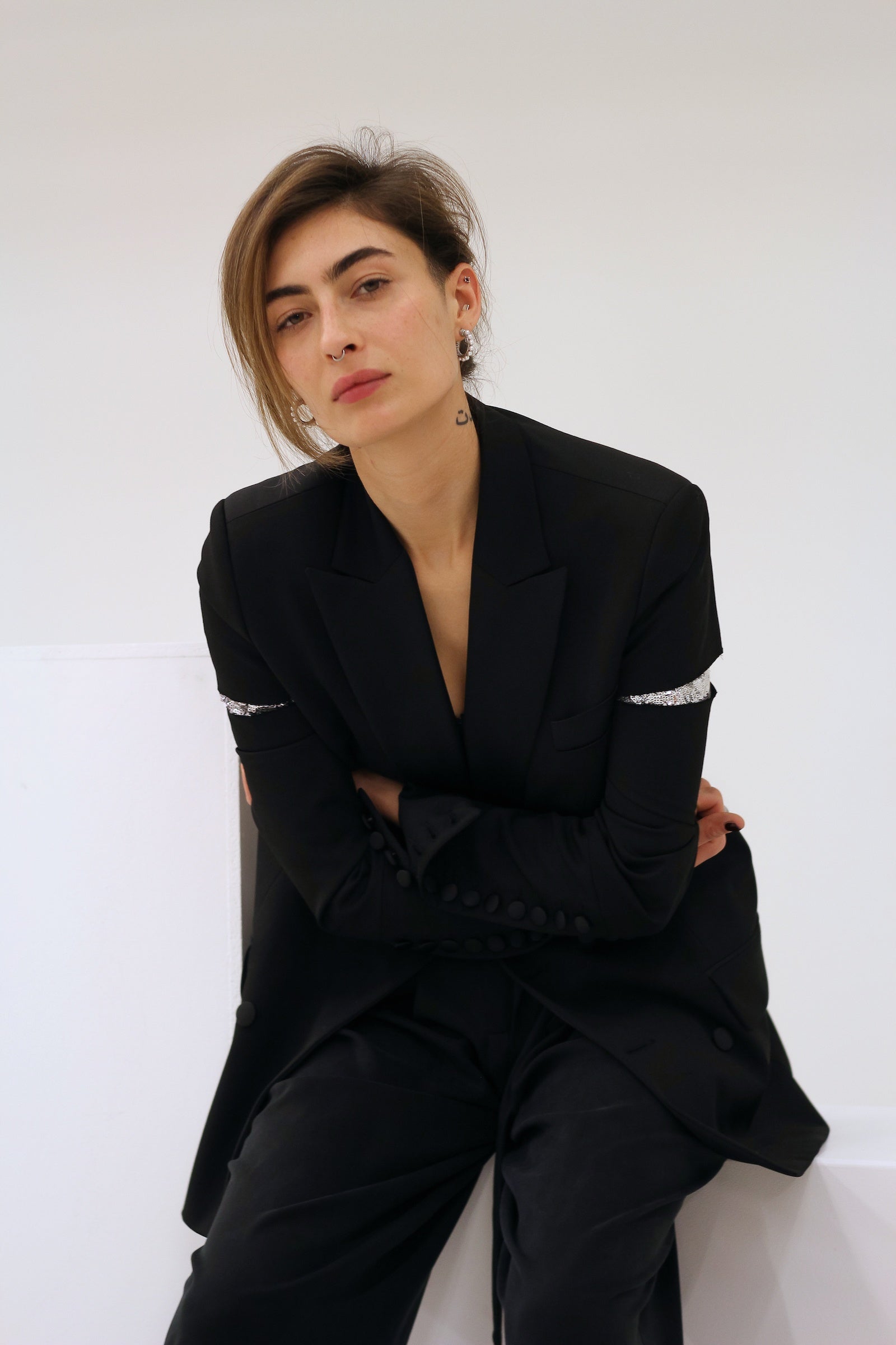 BEN SILVER TUXEDO JACKET - Black & silver sequins