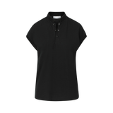 SARAH DE SAINT HUBERT black piqué polo shirt made of jersey with Calais lace insert at the backside. A timeless feminine shirt with a straight fit.