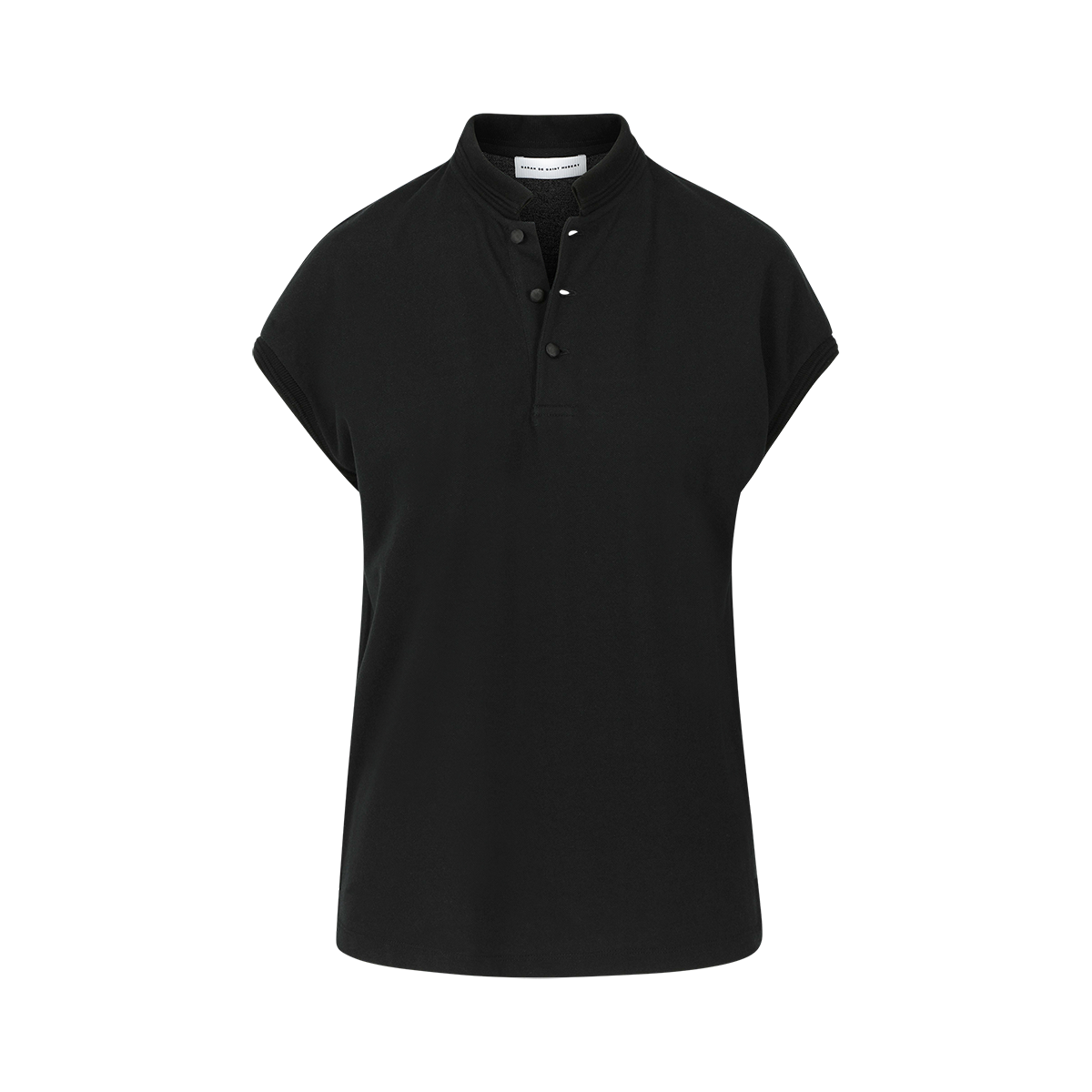 SARAH DE SAINT HUBERT black piqué polo shirt made of cotton piqué jersey with satin self covered buttons at the frontside. A timeless feminine polo shirt with a straight/relaxed fit.