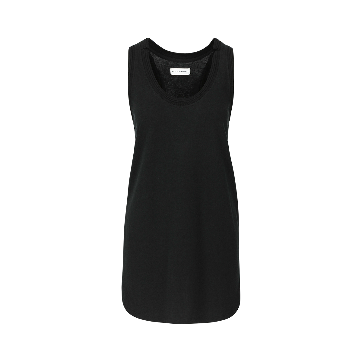 SARAH DE SAINT HUBERT black raceback tunique made of cotton piqué jersey with iconic raw-cut rib borders details. Oversized and straight fit.