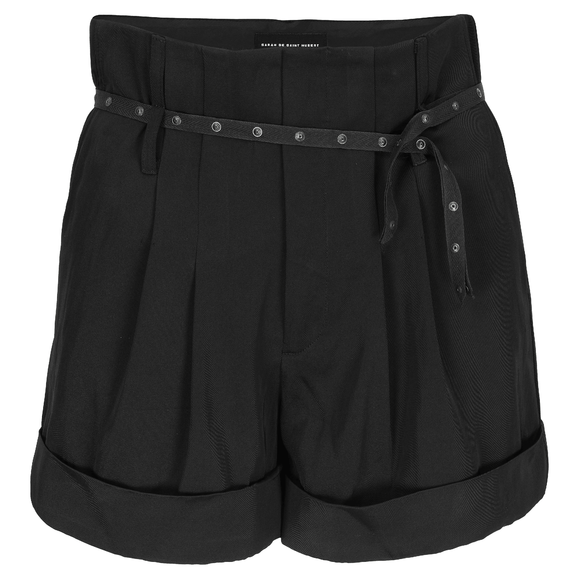 SARAH DE SAINT HUBERT black high-waisted shorts made of viscose - cotton blend with double waist loops. A feminine and flattering fit.