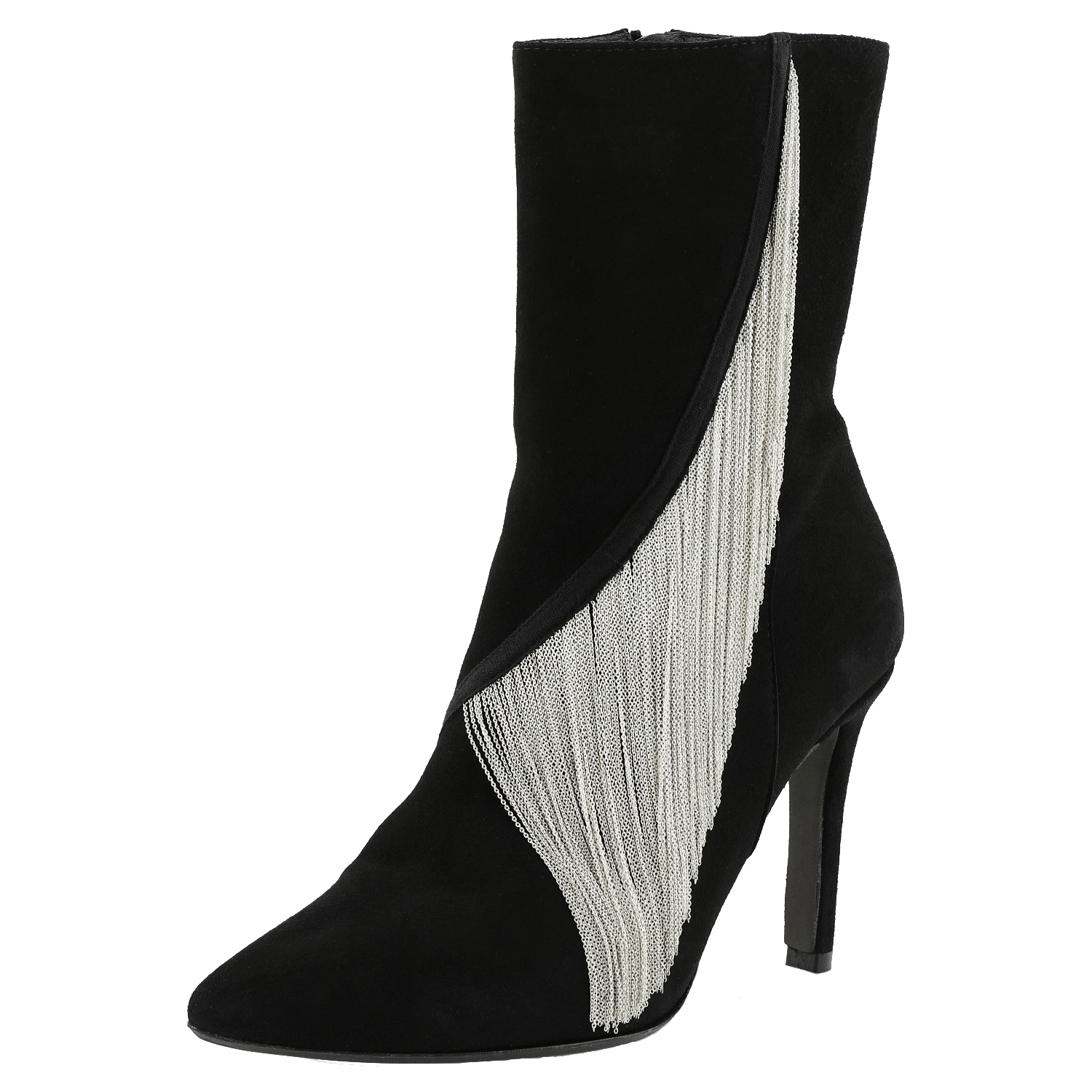 SARAH DE SAINT HUBERT black ankle boots with hand embroidred chains at the side. 7 cm high heels 100% Suede leather, very comfy heels. Accessory made in Portugal