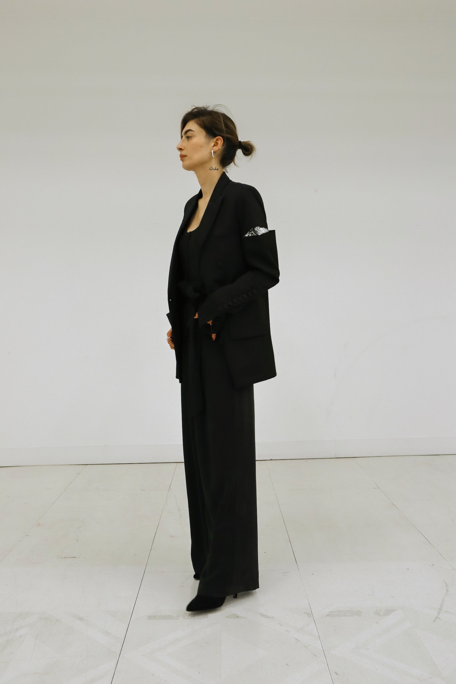 BEN SILVER TUXEDO JACKET - Black & silver sequins