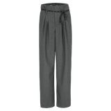 SARAH DE SAINT HUBERT women's tailored wide-leg trousers in Italian virgin wool, colour mid-grey. Loose & straight fit leg, 4 pleats. 2 front pockets. A casual chic outfit. Double waist belt loops, offering 2 tightening positions. Designed in Belgium, made in Portugal.