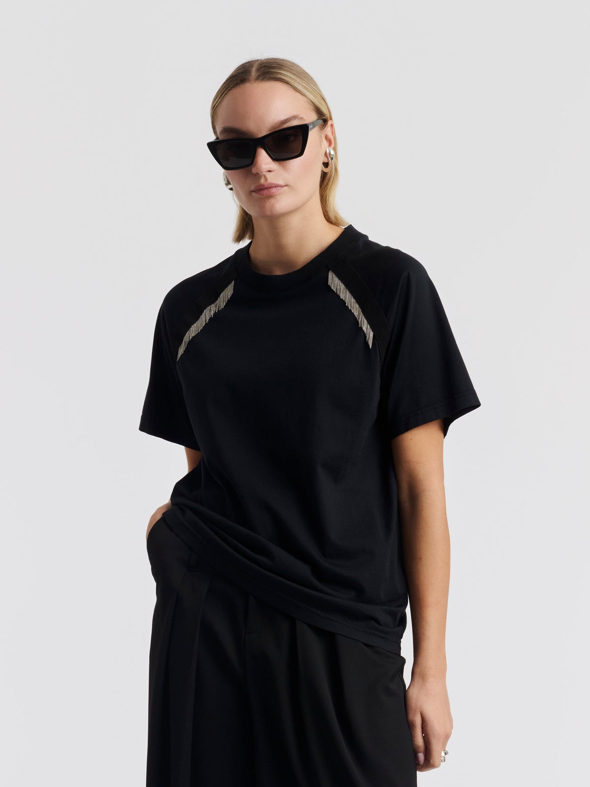 Black LOU CHAINS T-shirt worn, front view