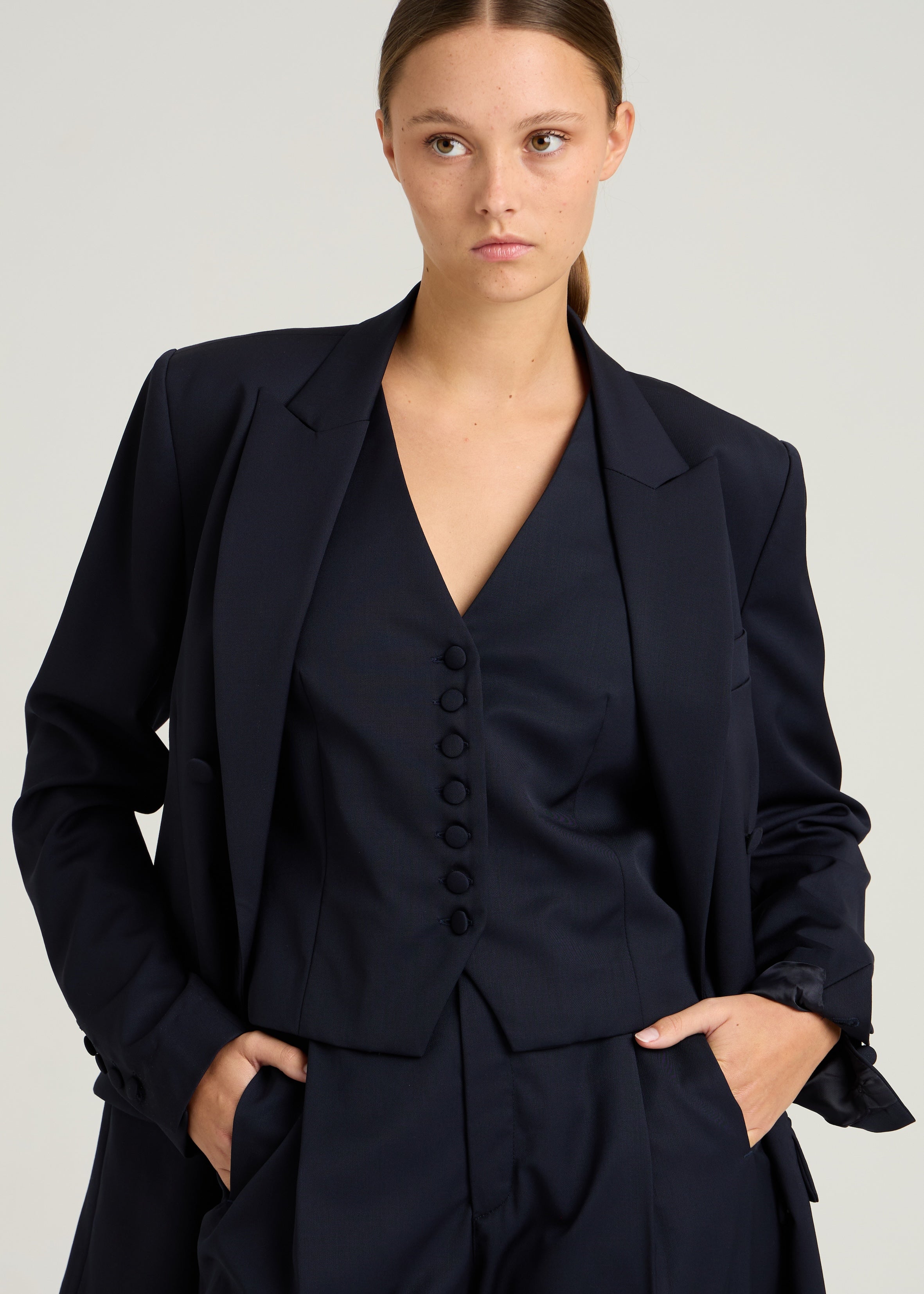 CARMEN WAISTCOAT - Navy & Black Lace