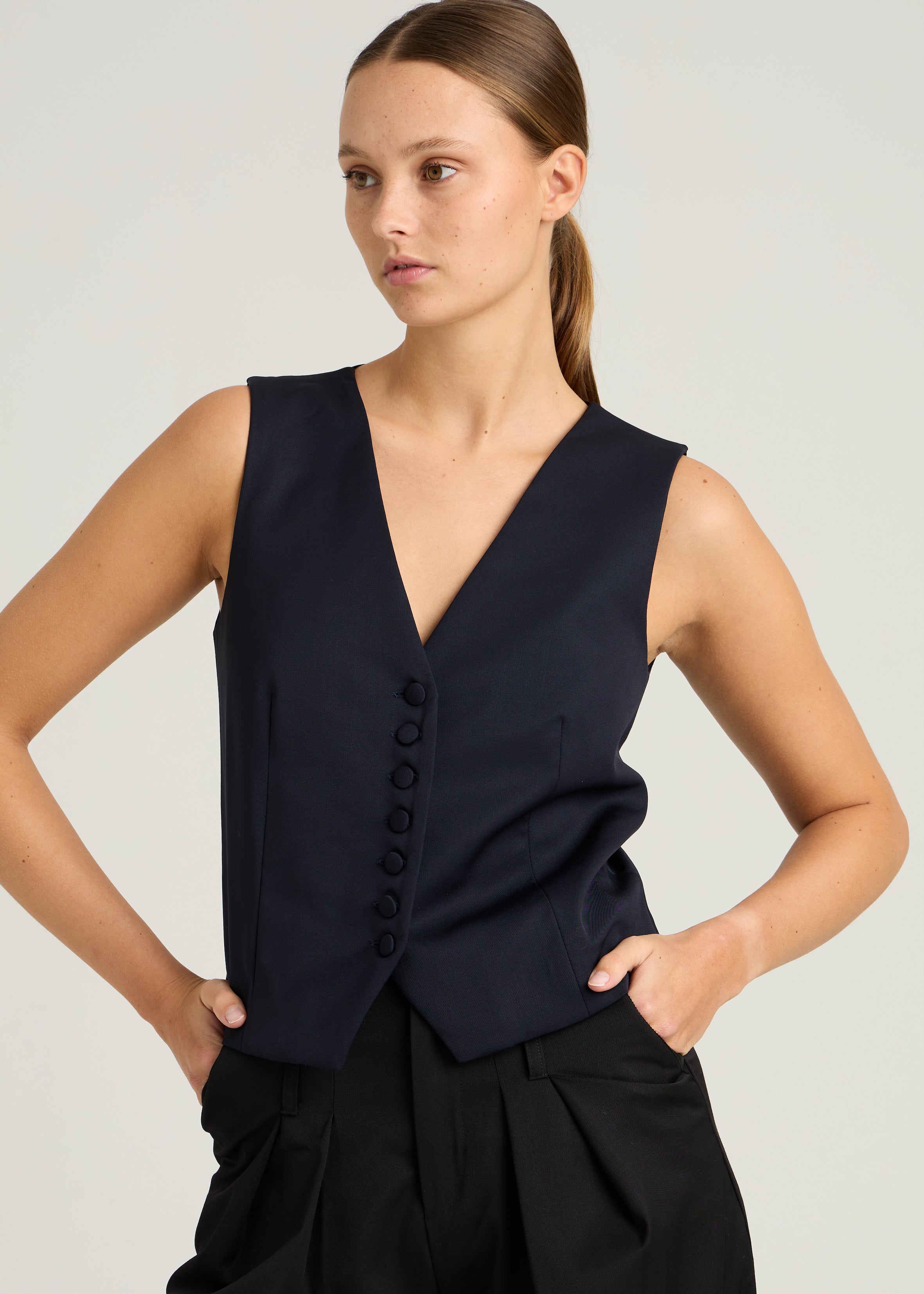 CARMEN WAISTCOAT - Navy & Black Lace