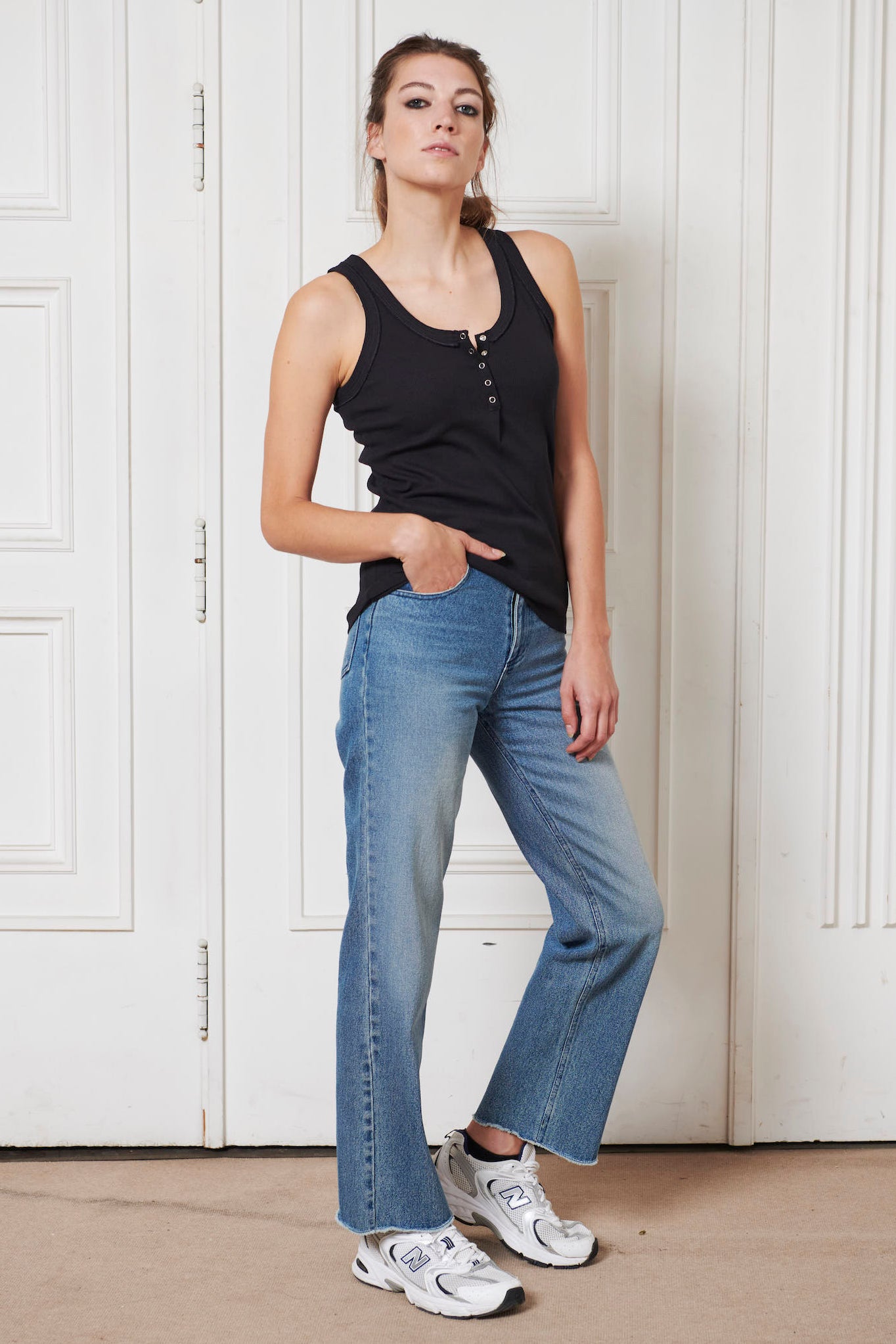 ANNET RIBBED TANK TOP - Black