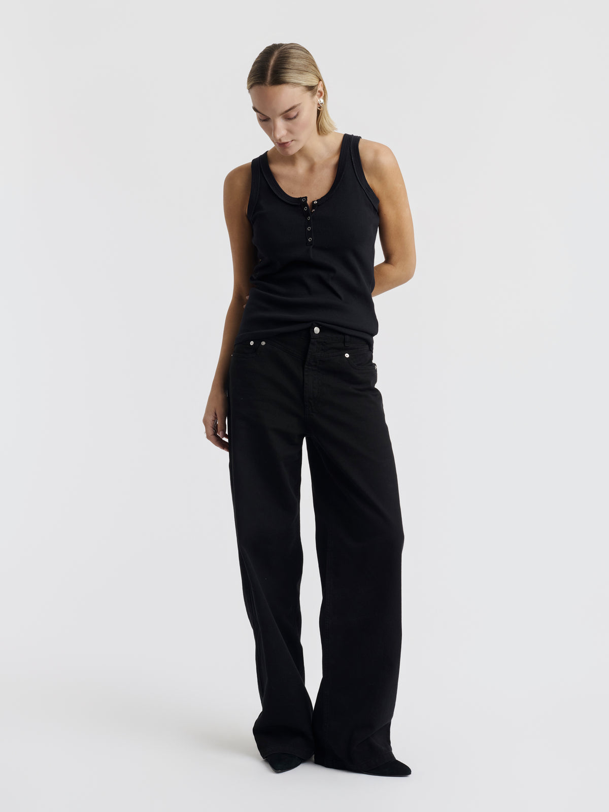 ANNET RIBBED TANK TOP - Black