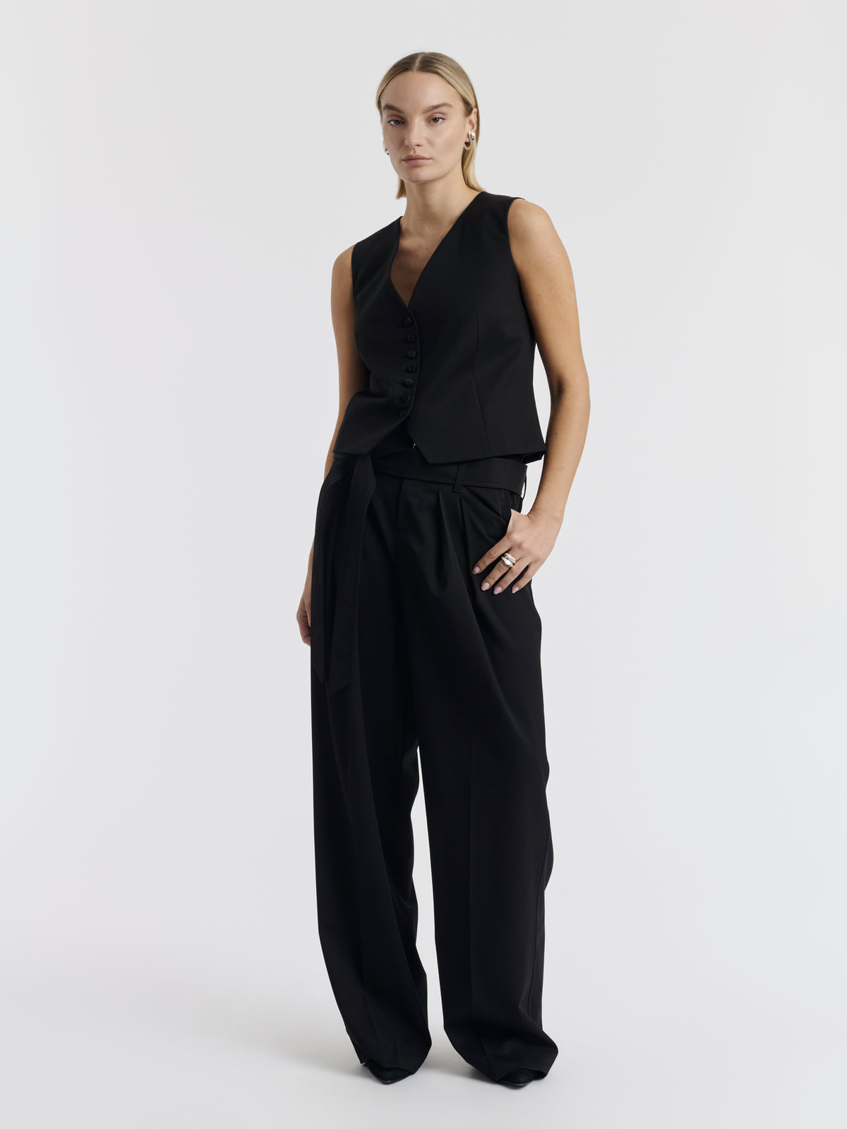 Black CARMEN waistcoat worn, front view