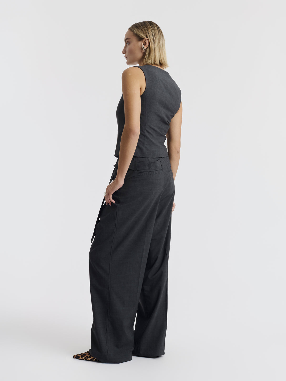 Heather grey CARMEN waistcoat worn, back view