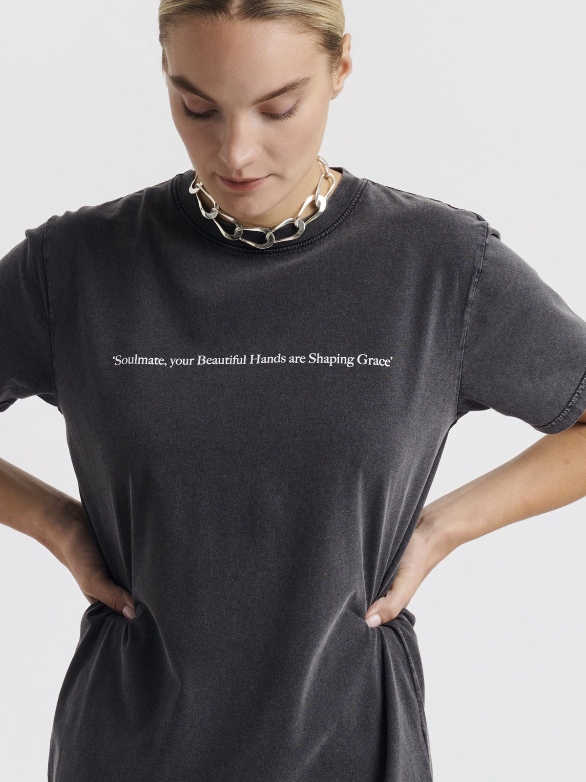 HER WILD LOVE lyric hand screen-printed on the DEVA WASHED T-shirt