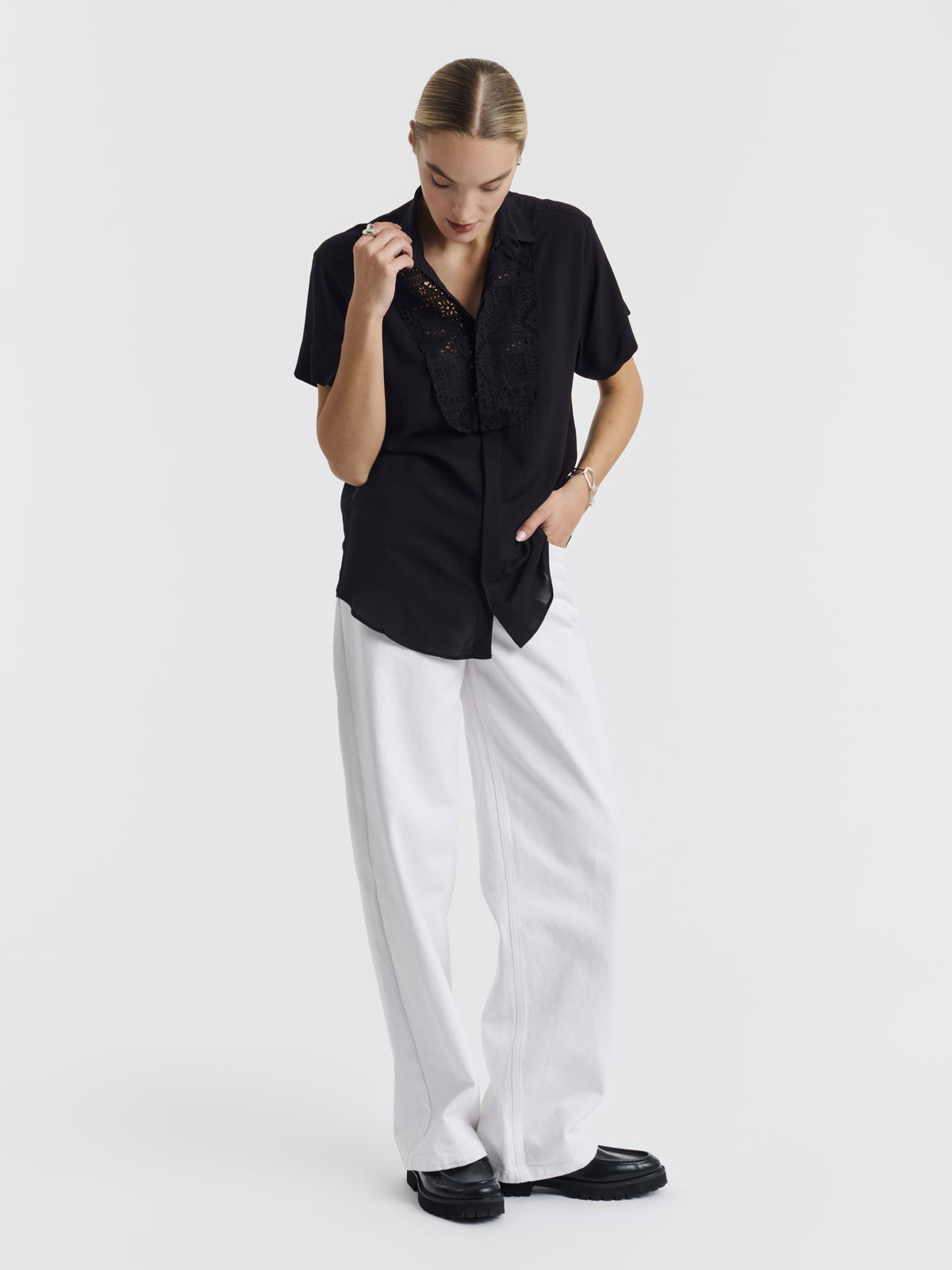 FAY shirt worn with white JENNI jeans