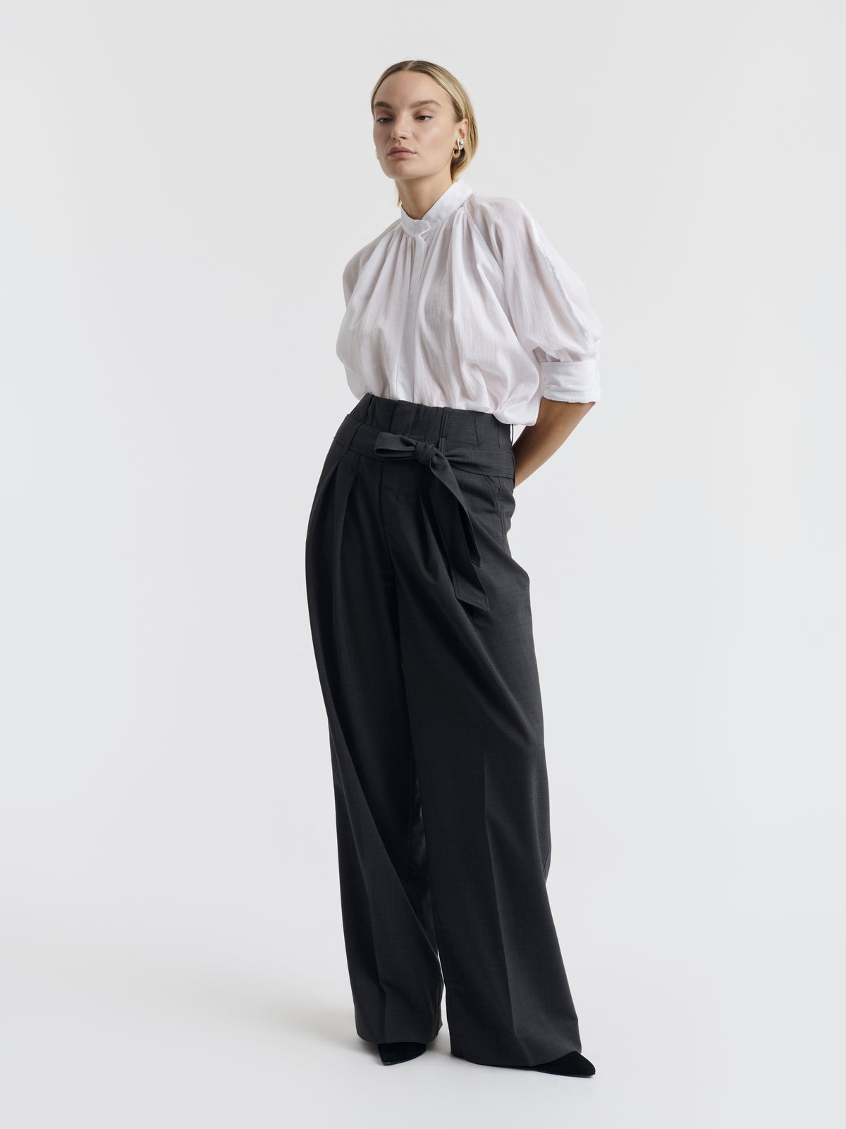 White MADELEINE cotton voile shirt worn, front view