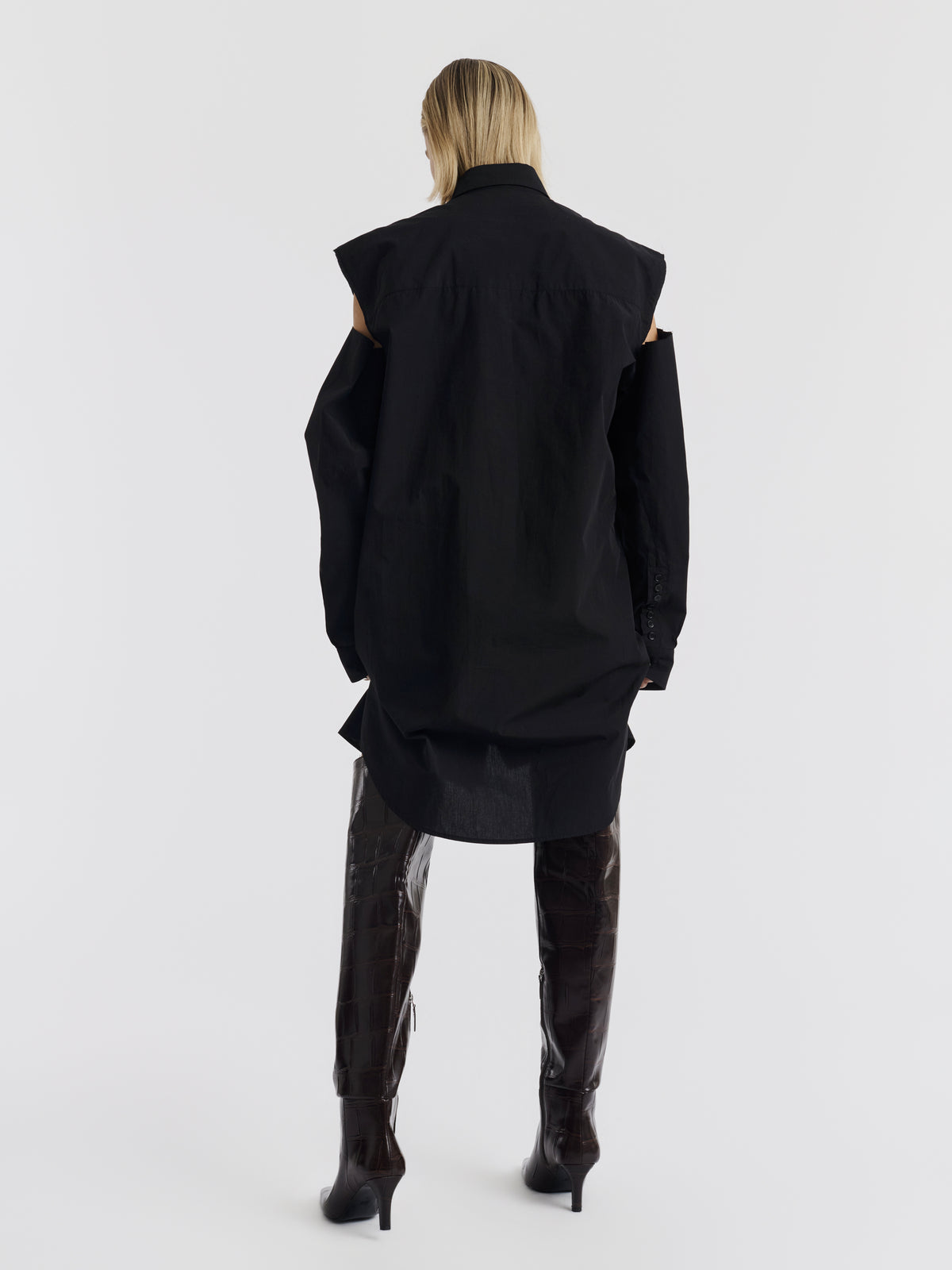 Black MELANIE shirt dress, back view