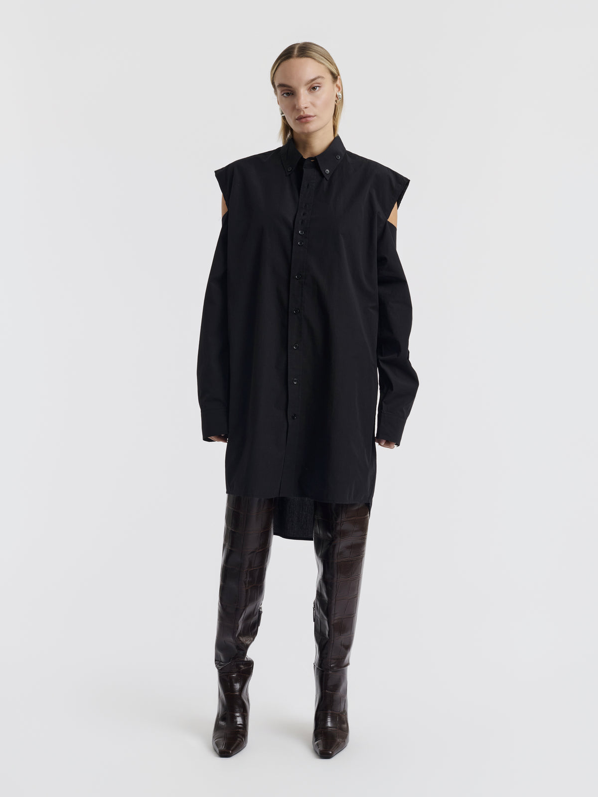 Black MELANIE shirt dress worn loose