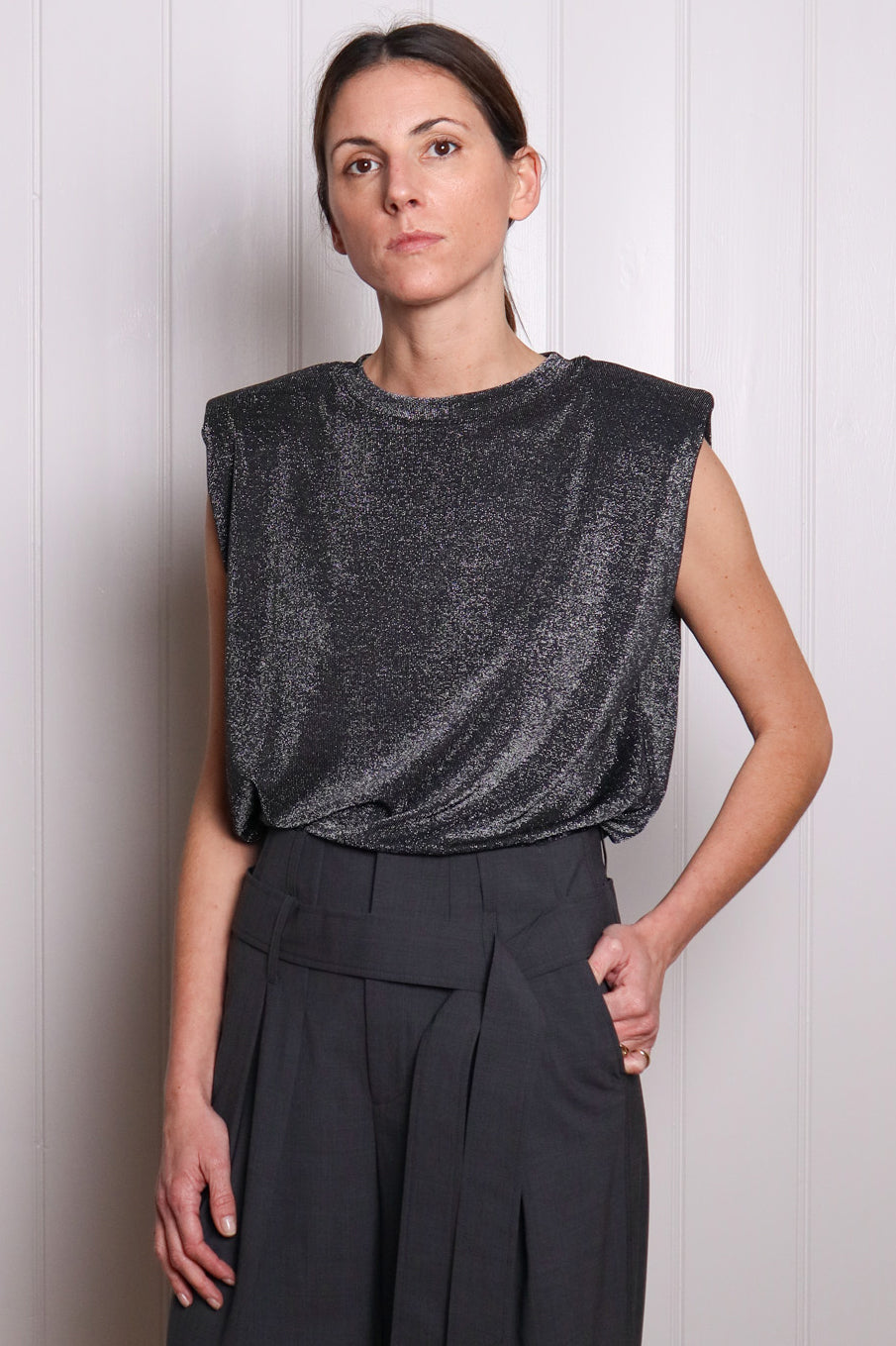 TOM LAMINATED TOP - Black & silver