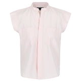 SARAH DE SAINT HUBERT structured shoulders cotton shirt  with 2 front pockets & blind front placket. Fresh pink stripes on a white base. Straight fit, true to size. 100% Italian cotton. Made in Portugal