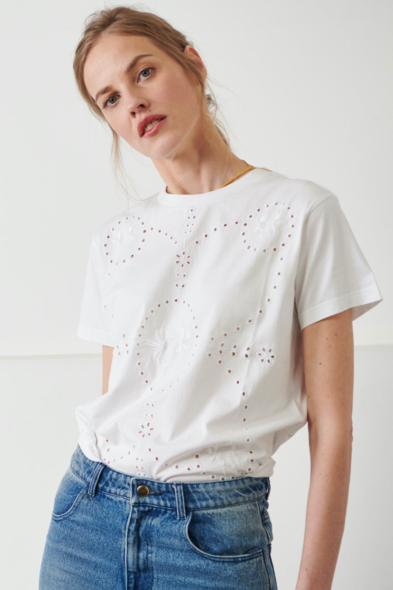 The Daisy Embroidered Tee is one of our heritage inspired pieces! It has a straight & relaxed fit, and features the SDSH signature embroidery at the frontside. The material is 100% certified organic cotton. It is made in Portugal in limited quantities.