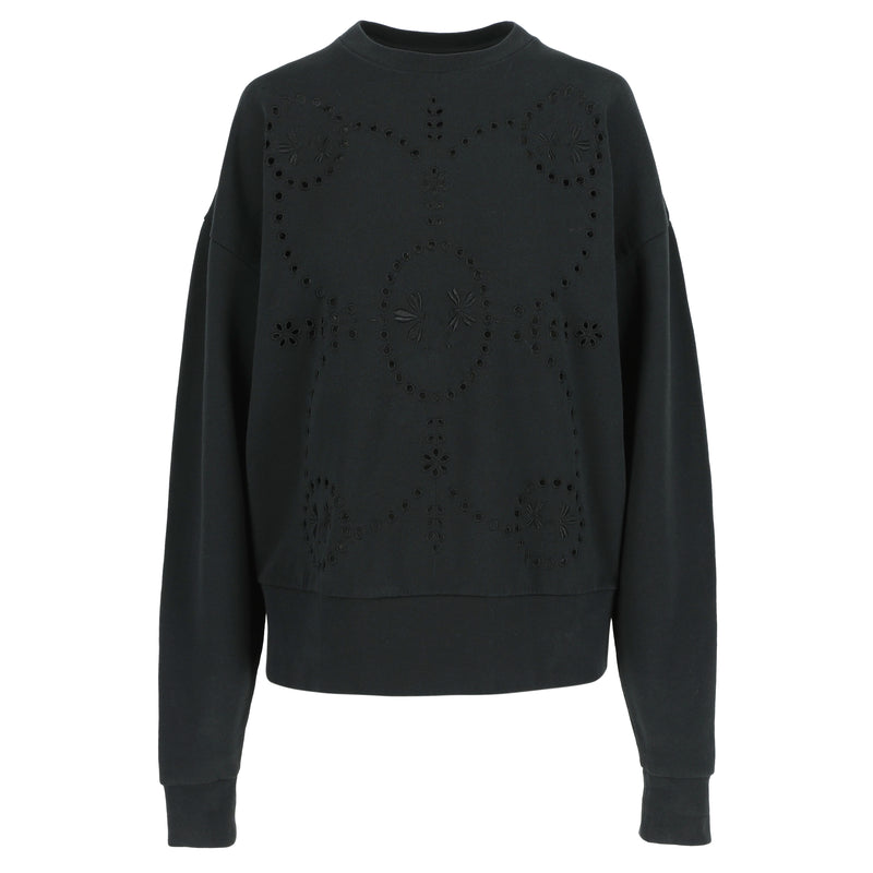 Relaxed and elegant women's black sweatshirt featuring our large signature embroidery at the front. 100% black cotton. Made in Portugal