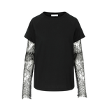 SARAH DE SAINT HUBERT KURT T-shirt is a women's black t-shirt with double sleeves in dentelles de Calais. Effortless rock-couture attitude & style ! Boyish and straight fit. 100% cotton jersey. Made in Portugal