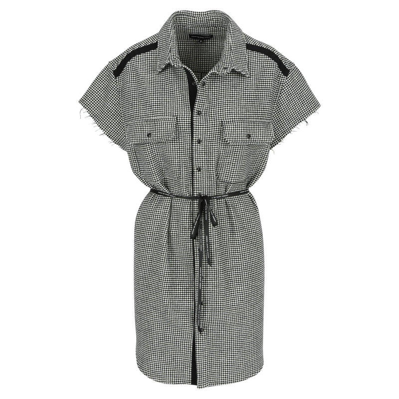 SARAH DE SAINT HUBERT oversized 'Pied de Poule' shirt dress made of cotton with raw cut sleeves. Boyish and straight fit.