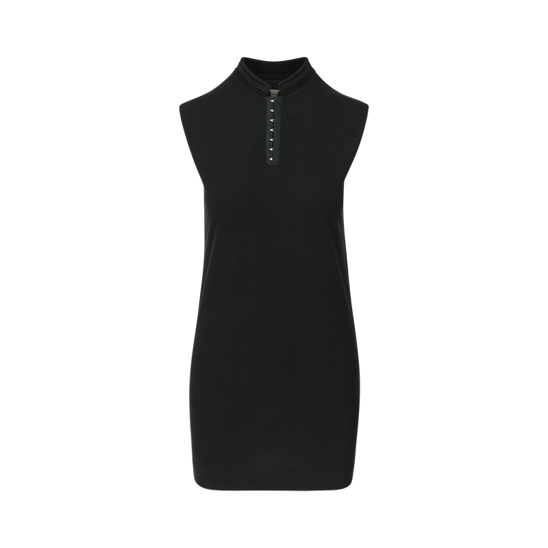 SARAH DE SAINT HUBERT black piqué polo shirt dress made of cotton piqué jersey with raw cut armholes. Very feminine and comfortable.