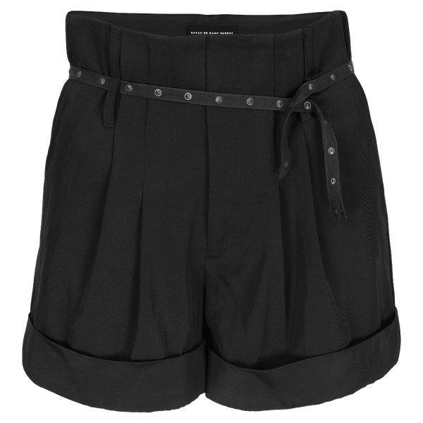 SARAH DE SAINT HUBERT black high-waisted shorts made of viscose - cotton blend with double waist loops. A feminine and flattering fit.