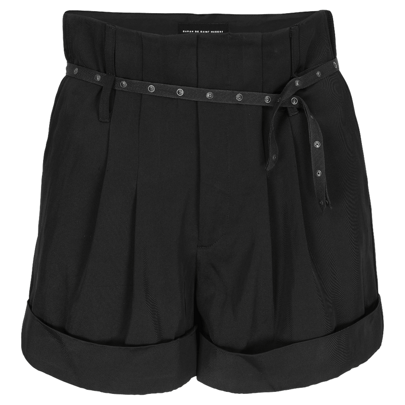 SARAH DE SAINT HUBERT black high-waisted shorts made of viscose - cotton blend with double waist loops. A feminine and flattering fit.